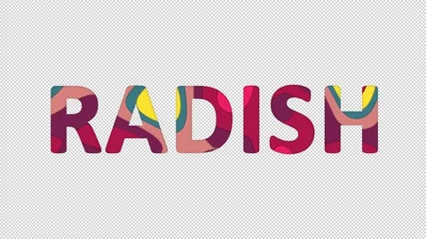 Multi-colored inscription vegetable RADISH with colored spots floating inside. Stock Footage 237611872