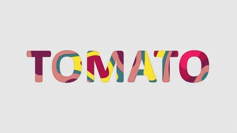Multi-colored inscription vegetable TOMATO with colored spots floating inside. Stock Footage 237612361