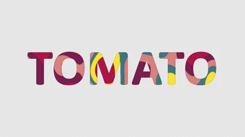 Multi-colored inscription vegetable TOMATO with colored spots floating inside. Stock Footage 237612376