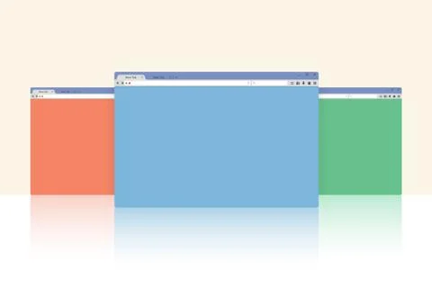 Multi colored internet browser windows with reflection with copy space for your Stock Illustration