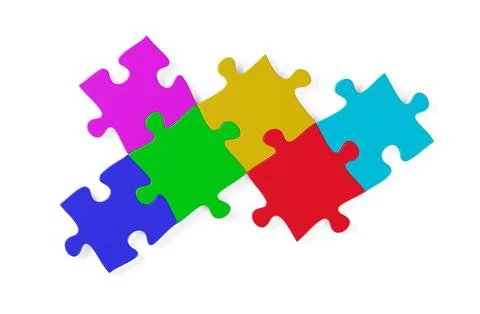 Multi colored jigsaw puzzle pieces in white background, brainstorming, soft.. Stockillustratie
