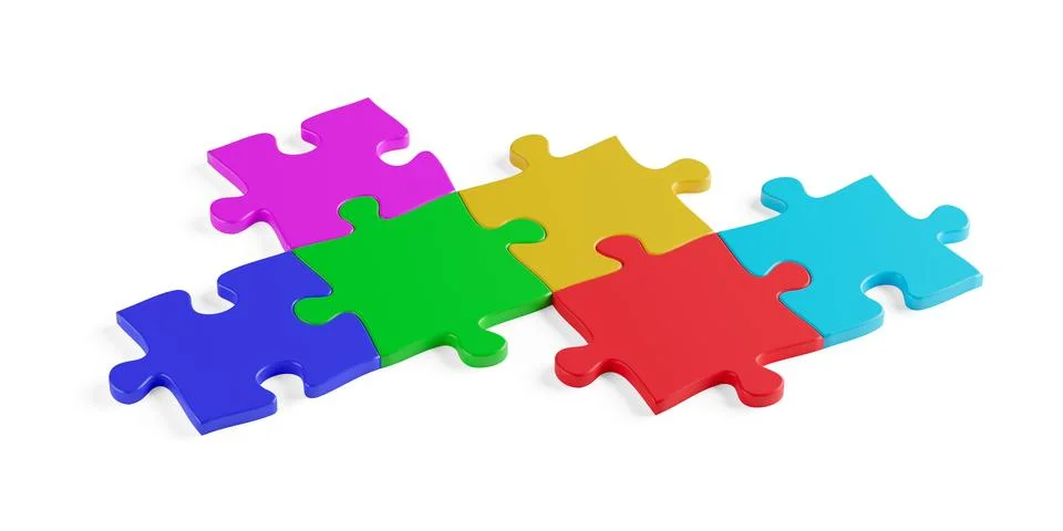 Multi colored jigsaw puzzle pieces on white background, brainstorming, soft.. 스톡 일러스트