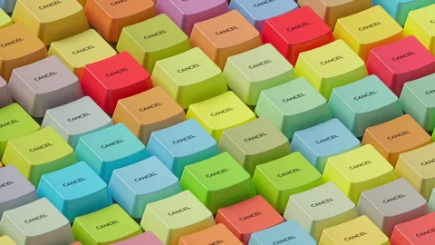 The multi-colored keyboard keys labeled "cancel" are triggered randomly Stock Footage 263126737