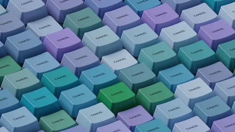The multi-colored keyboard keys labeled "cancel" are triggered randomly Stock-Footage 263126839