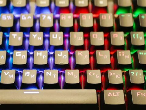 Multi-colored keyboard. mechanical keys. Multi-colored professional gaming me Stock Photos