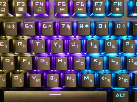 Multi-colored keyboard. mechanical keys. Multi-colored professional gaming me Foto stock