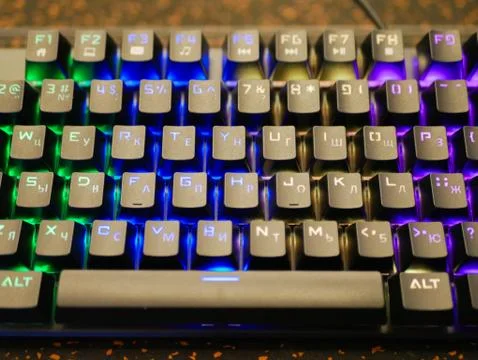 Multi-colored keyboard. mechanical keys. Multi-colored professional gaming me Foto stock
