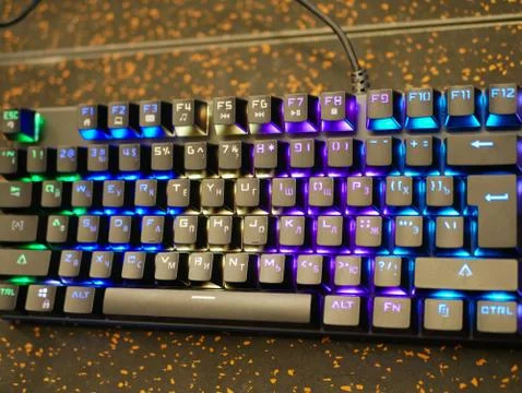 Multi-colored keyboard. mechanical keys. Multi-colored professional gaming me Foto stock