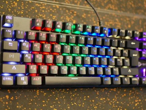 Multi-colored keyboard. mechanical keys. Multi-colored professional gaming me Stock Photos