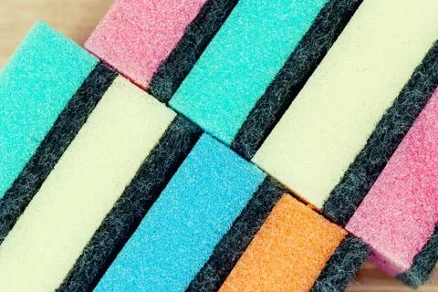 Multi colored kitchen sponges Stock Photos