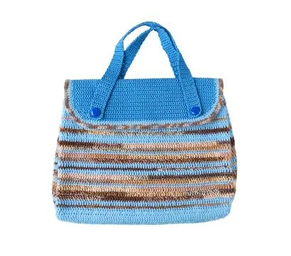 Multi-colored knitted bag on white 스톡 사진