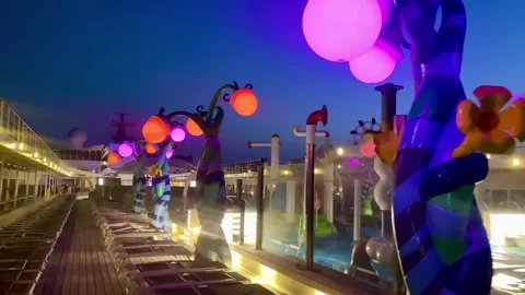 Multi-colored lanterns. Night lighting on a sea liner. Stock Footage 254345950