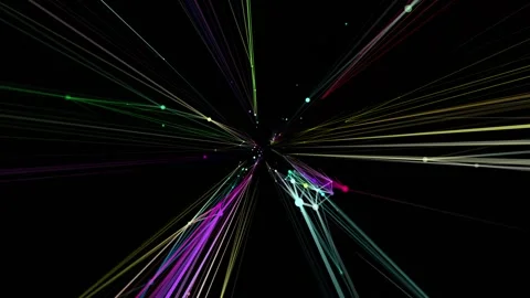 Multi-colored laser beams shoot out from the depths of the black screen and Stock Footage 160435087
