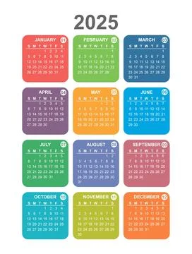 Multi-colored light bright calendar for 2025 year of the snake Stock Illustration