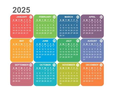 Multi-colored light bright calendar for 2025 year of the snake Stock Illustration