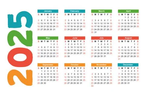 Multi-colored light bright calendar for 2025 year of the snake Stock Illustration