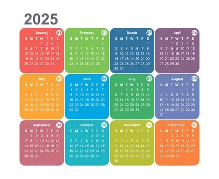 Multi-colored light bright calendar for 2025 year of the snake Stock Illustration
