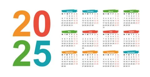 Multi-colored light bright calendar strokes of paint for 2025 year Stock Illustration