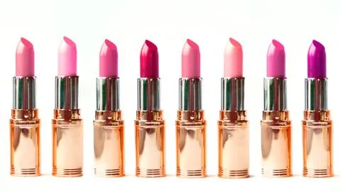 Multi-colored lipstick set isolated on white background Foto stock