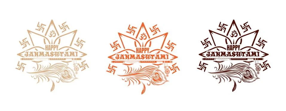Multi colored logo icons set for Krishna birthday Stock Illustration