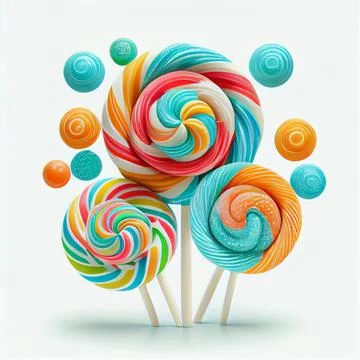 Multi-colored lollipops on a white background. AI generated. Stock Illustration