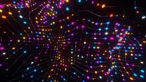 Multi-colored luminous spheres on a moving metal grid. looping abstract animated Stock Footage 255695402