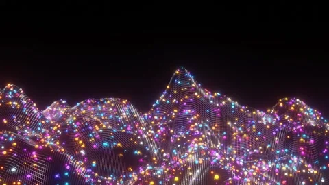 Multi-colored luminous spheres on a moving deforming lattice. looped animated ba Stock Footage 264247402