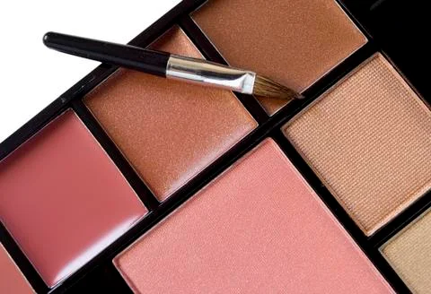 Multi colored make-up and brush Stock Photos