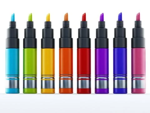 Multi colored marker pen isolated on white background. 3D illustration Stock Illustration