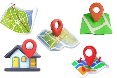 Multi-colored markers on navigation map. 3D illustration. Stock Illustration