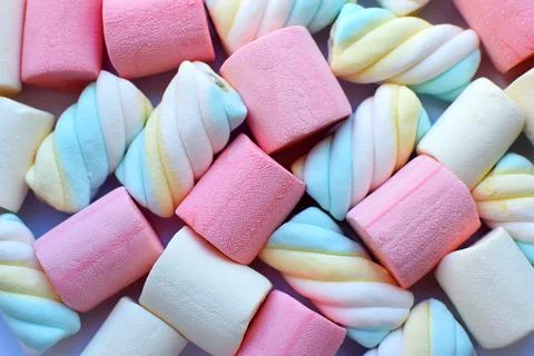 Multi-colored marshmallows. Background or texture of colorful pink and blue m Stock Photos