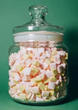 Multi-colored marshmallows. Background or texture of colorful blue and pink m Stock Photos