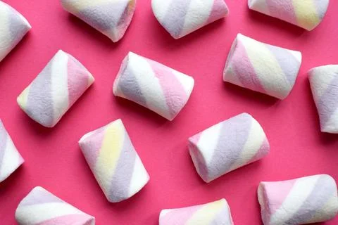 Multi-colored marshmallows. Background or texture of colorful blue and pink.. Stock Photos