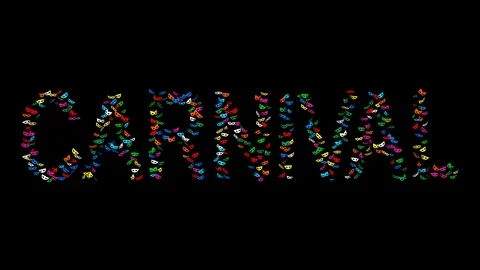 Multi-colored masks form word CARNIVAL on a black background. Video stock 85693797
