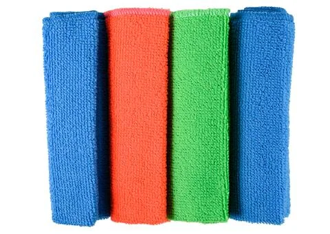 Multi-colored microfiber cloths isolated on a white background. Stock Photos