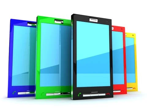 Multi-colored mobile phones, isolated on white Stock Illustration