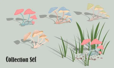 Multi-colored mushrooms. Set of vector images for design. Vector illustration Stock Illustration