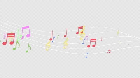 Multi colored music notes on musical stave - motion graphics loop alpha channel Stock Footage 287482403