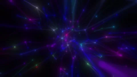 Multi-colored neon beams, lines and dots create a beautiful geometric structure Stock Footage 161689548