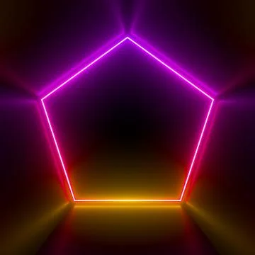 Multi-colored neon lamp on a black background. Halogen light. Simple figure. Stock-Illustration