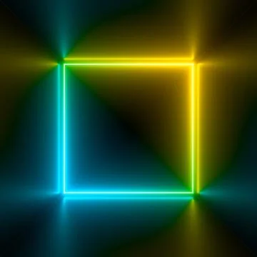 Multi-colored neon lamp on a black background. Halogen light. Simple figure. Stock Illustration