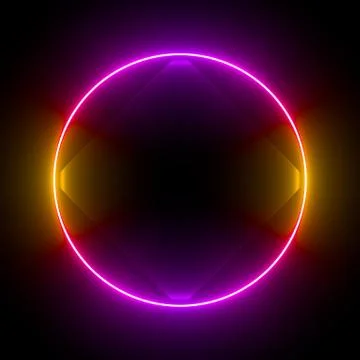 Multi-colored neon lamp on a black background. Halogen light. Simple figure. Stock Illustration