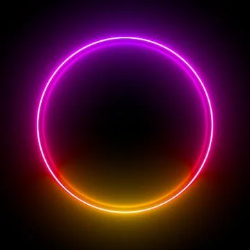 Multi-colored neon lamp on a black background. Halogen light. Simple figure. Stock Illustration