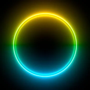 Multi-colored neon lamp on a black background. Halogen light. Simple figure. Stock Illustration