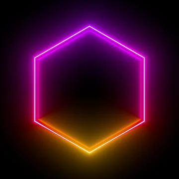 Multi-colored neon lamp on a black background. Halogen light. Simple figure. Stock Illustration