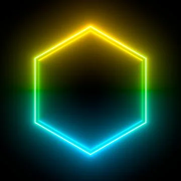 Multi-colored neon lamp on a black background. Halogen light. Simple figure. Stock Illustration