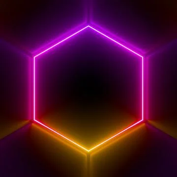 Multi-colored neon lamp on a black background. Halogen light. Simple figure. Stock Illustration