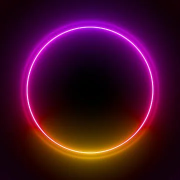 Multi-colored neon lamp on a black background. Halogen light. Simple figure. Stock Illustration