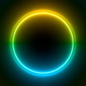 Multi-colored neon lamp on a black background. Halogen light. Simple figure. Stock Illustration