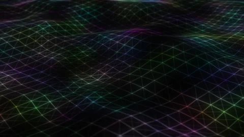 Multi-colored neon lines form a geometric grid that ripples in slow motion 스톡 동영상 160398323